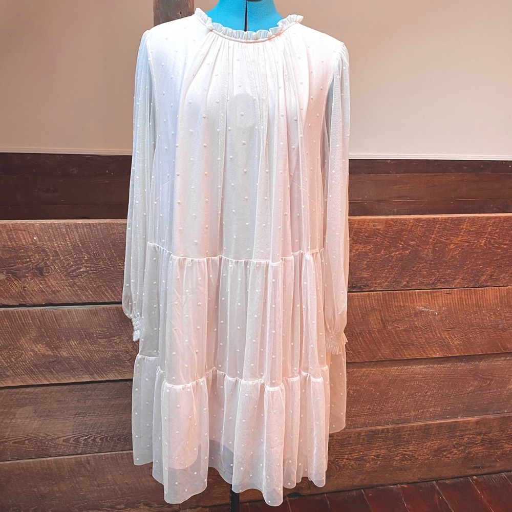 XX1 Ethereal Ghostly Mesh Parachute Dress w/ Romantic Sleeves & Drop Waist